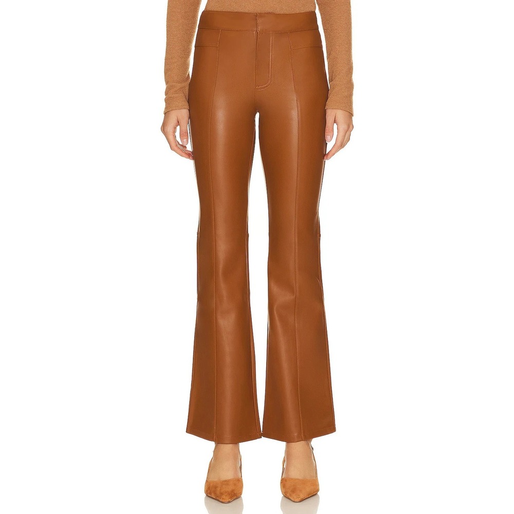 Free People We The Free Uptown Pant Women's 0 Brown High Rise Flare Faux Leather